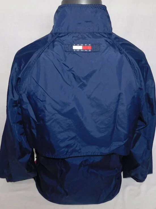 VTG 90s Y2K Tommy Jeans Hilfiger mens L Full Zip Blue Windbreaker Jacket - Picture 11 of 16